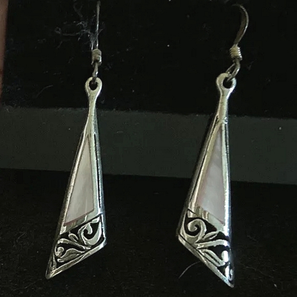 925 Sterling Pink Mother Of Pearl Shell Filigree Earrings